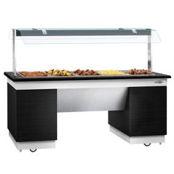 Heated Bain Marie Counter DUBLIN - 2000mm - with Bain Marie Well + Flat Glass Sneeze Guard - on Castors - for 5x GN 1/1 - Black