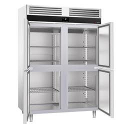 Koelkast RVS PREMIUM - GN 1/1 - GN 2/1 - 1400mm - 1400liter - tot -2°C tot +8°C - met 4 halve deuren - geforceerde koeling, LED‑verlichting & automatische ontdooiing