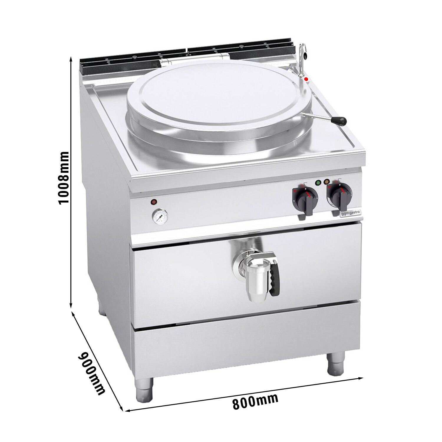 Marmite électrique de cuisson - 100 litres - 16 kW - chauffage indirect - avec arrivée d’eau et robinet de vidange