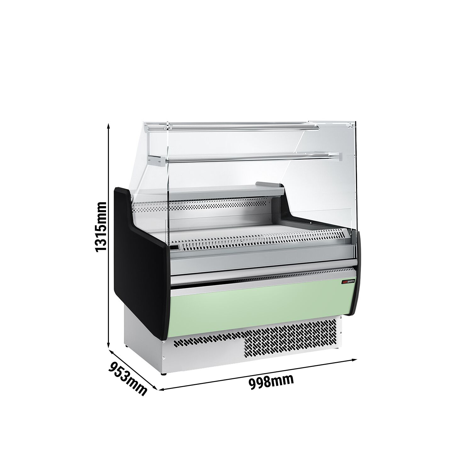 Comptoir vitrine réfrigérée - 998x953mm - +0/+6°C - 1 porte - 1 étagère - Façade vert clair