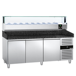 Rashladni pult za pripremu pizze PREMIUM - 2000x800 mm - sa 3 vrata - uklj. Rashladna nadograđena vitrina LED - 9x GN 1/3