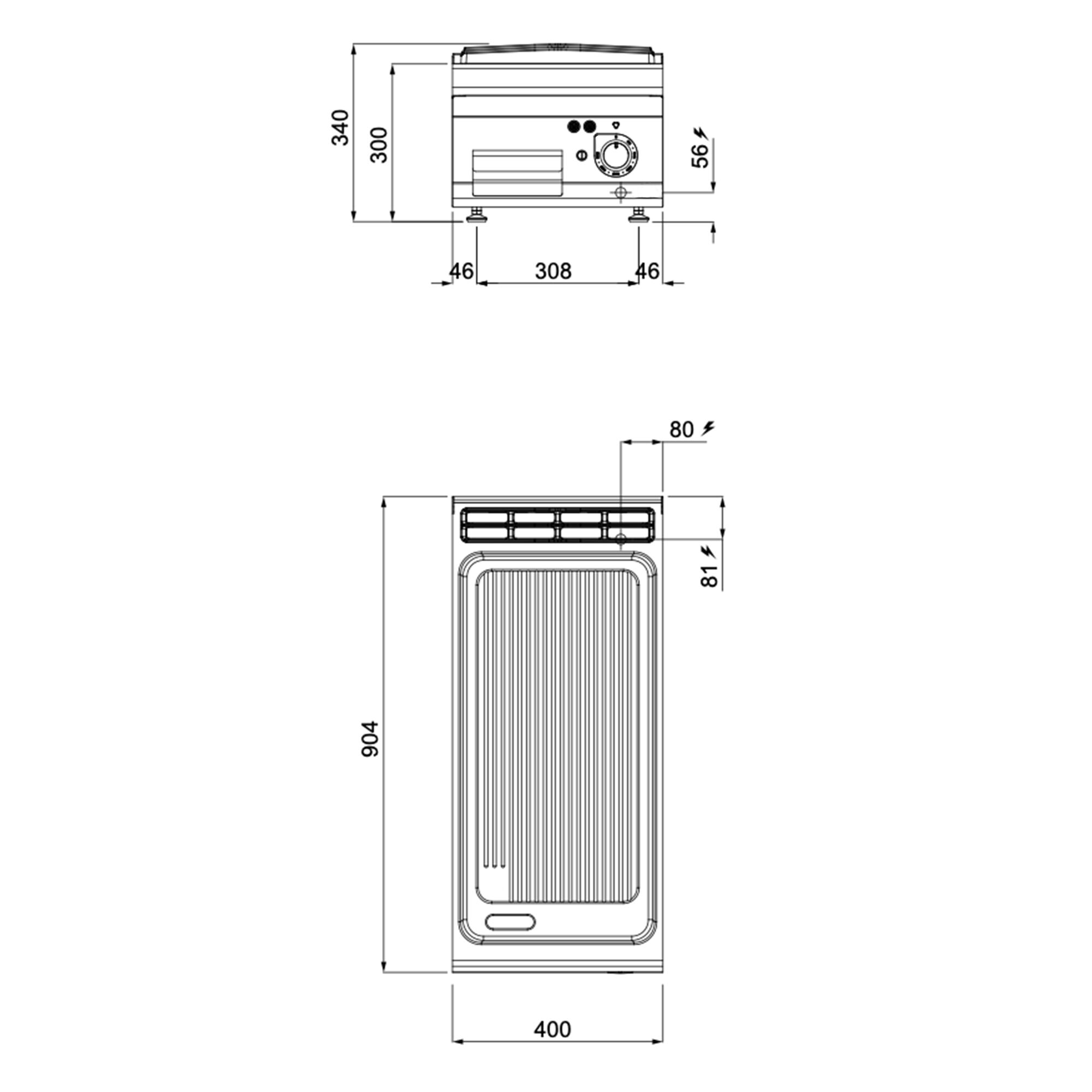 Plaque de cuisson électrique - 6,6 kW - rainurée