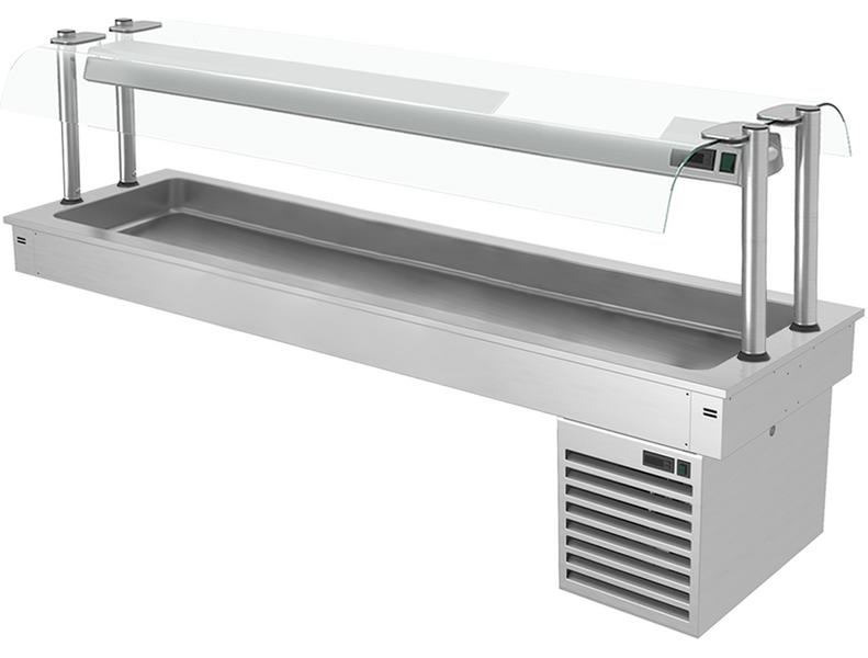 Drop-in koelbak - 2100mm - +2 tot +8°C - 6x GN 1/1 - 410W - met glazen hoestscherm
