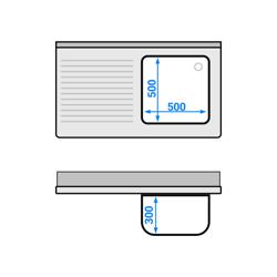 Spoelbakkast - 1200x700mm - met 3 laden & 1 spoelbak rechts