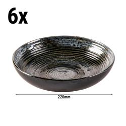 (6 adet) METALLIC - Çukur Tabak Yuvarlak - Steingut, Ø220mm, Oluklu/Kanallı Yüzey, Gümüş