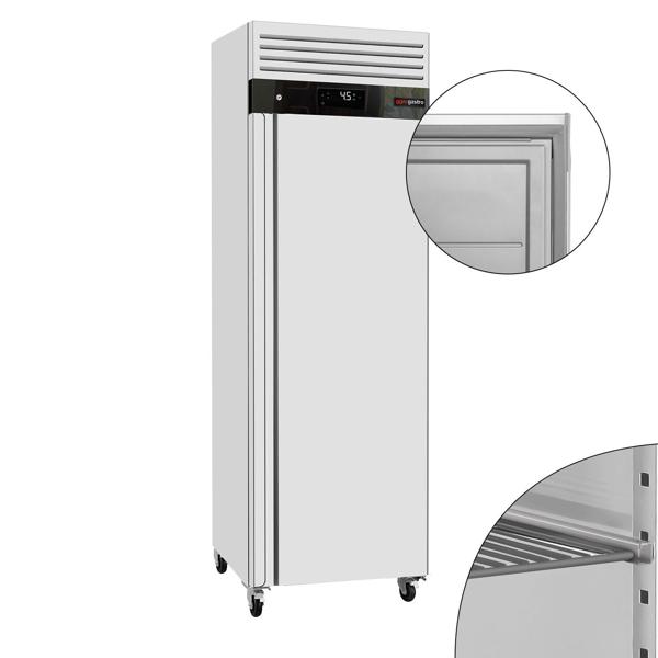 Koelkast RVS ECO - GN 1/1 - EN 600x400 - 680mm - 375liter - tot +8°C - met 1 deur - geforceerde koeling, automatische ontdooiing, slot, wielen, roosters & rvs rails