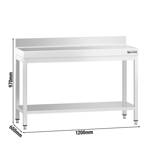 میز کار استیل پریمیوم - 1200*600 میلیمتر - همراه طبقه زیری - دیواره دار