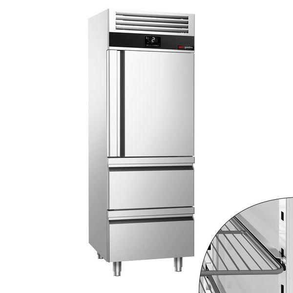 Congelador PREMIUM de acero inoxidable - GN 2/1 - 700 litros - con 1 media puerta y 2 cajones
