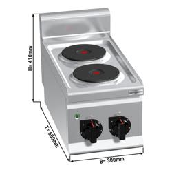 Cucina elettrica professionale - LORENZO 600 - 300x600x410mm - 4,0 kW - 2 piastre tonde - da banco