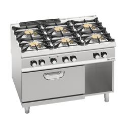 موقد غاز PAOLO 900 - 60 kW - 6 شعلات - يشمل فرن كهربائي حمل حراري (مروحة) - 4,68 kW - طراز عالي الأداء