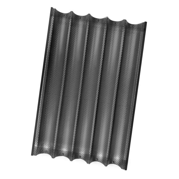 Pleh za bagete – s 5 udubina - aluminij - 600x400 mm - perforiran - neprijanjajući premaz