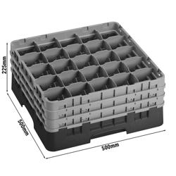 CAMBRO | CAMRACK® - Coș spălător de sticlă 1/1 cu 3 extensii - 500x500mm - 25 compartimente - Negru