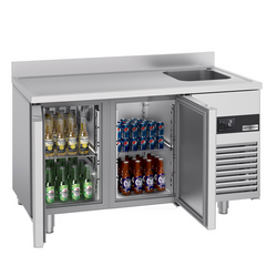 Koelwerkbank PREMIUM - 1430x700mm - met 2 deuren, 1 spoelbak rechts & achterwand
