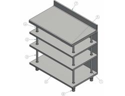 Mesa de trabalho para bar - aço inox - 1000x600mm - com 4 prateleiras