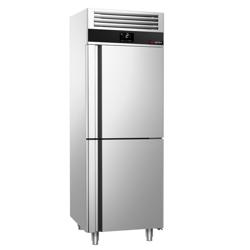 Koelkast RVS PREMIUM - GN 2/1 - 700mm - 700liter - tot -2°C tot +8°C - met 2 halve deuren - geforceerde koeling, automatische ontdooiing, LED‑verlichting & roosters