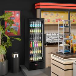 Commercial Beverage Display Fridge - 600mm - 292 Litres - stainless steel interior - with 1 hinged glass door - digital controller with temperature display - Black - Temperature range 2 to 8 °C
