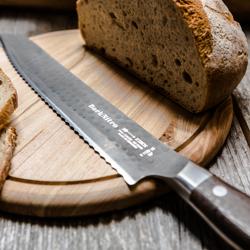 F. DICK | DarkNitro Serrated Bread Knife – 260 mm Blade - Oak Wood Handle - Hammered Finish
