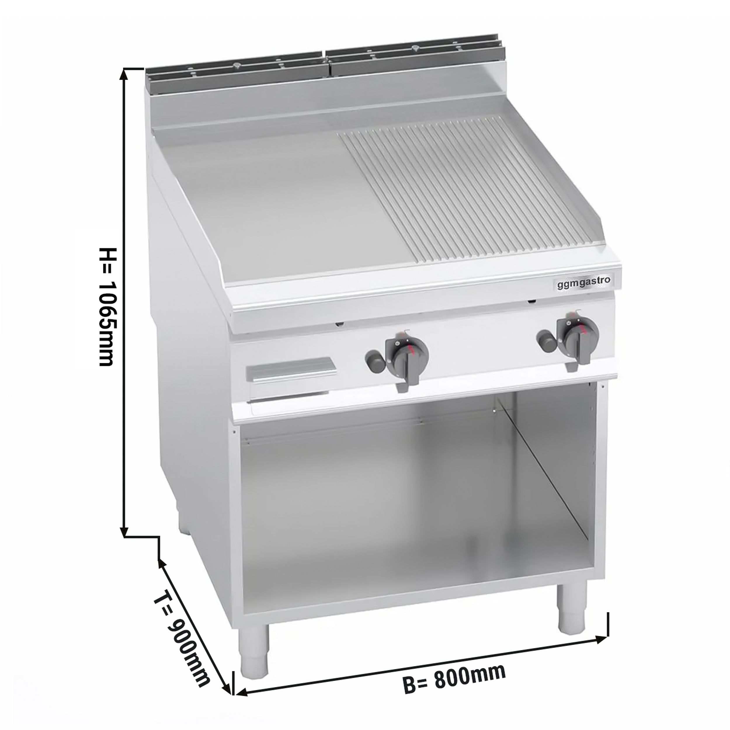 Commercial Gas Griddle - 20.0kW - Smooth/Ribbed Plate (half & half) - Cooking area: 796x667mm - on Stand