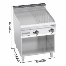 Gasbakplaat - 20kW - 1/2 glad 1/2 geribbeld - Bakoppervlak: 796x667mm - met open onderbouw