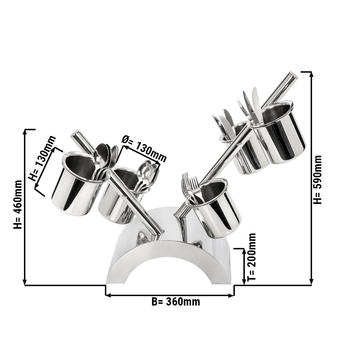 Range-couverts - 360x200mm - Hauteur: 590mm - acier inoxydable - avec 5 bols