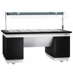 Black Refrigerated Buffet Counter with Cold Well – 1000 mm Depth – 5x GN 1/1 – to -2°C – Mobile on Castors