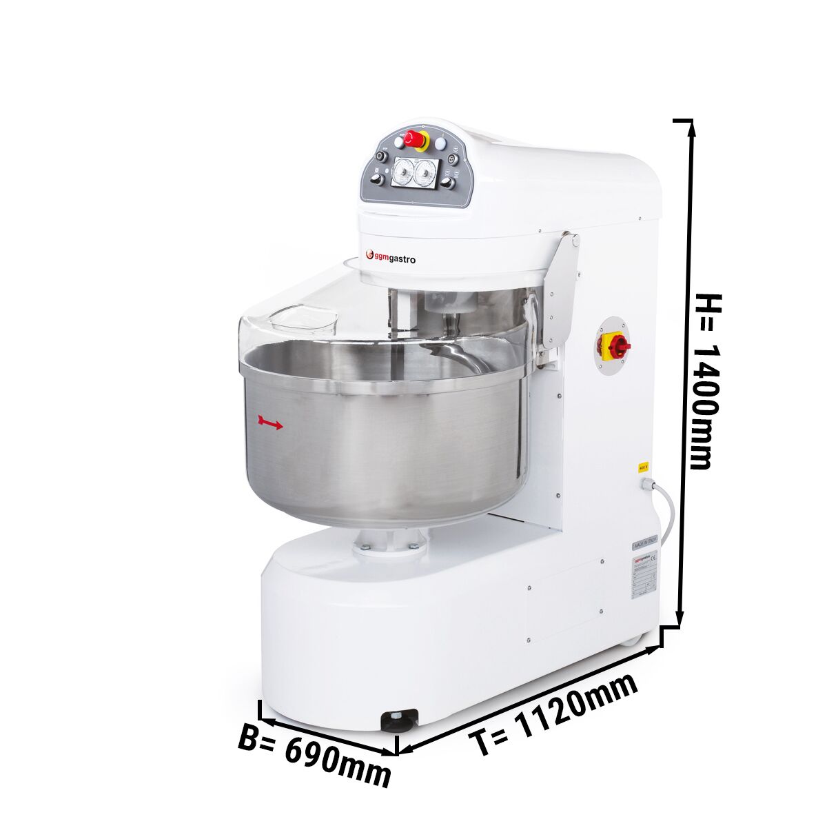 Pétrin de Boulangerie - 131 Litres / 80 kg - 2 Vitesses - avec Bras Allongés