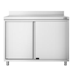 Table armoire en acier inoxydable PREMIUM - 1000x600mm - avec portes coulissantes - avec dosseret