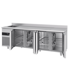 Koelwerkbank PREMIUM - 2360x700mm - met 4 deuren, 1 spoelbak links & achterwand