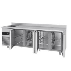 Rashladni pult PREMIUM - 2360x720 mm - 540 l - Ventilirano hlađenje - s 4 vrata - s 1 korita - Leđni podignuti rub