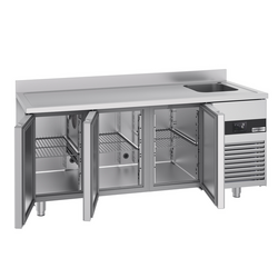 Koelwerkbank PREMIUM - 1900x700mm - met 3 deuren, 1 spoelbakk rechts & achterwand