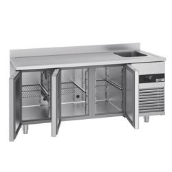Balcão refrigerado PREMIUM - 1900x700mm - 420L - 3 portas; com lavatório à direita - GN 1/1 - -2 a +8°C; com ressalto traseiro