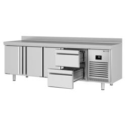 Koelwerkbank PREMIUM PLUS - 2452x700mm - 625 liter - met 3 deuren - met 2 lades - opstand