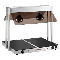 Commercial Food Warmer Plate– 2 Heat Lamps – GN 1/1 ×2 – Dual Thermostats – Double‑sided angled glass guard – 1.07 kW