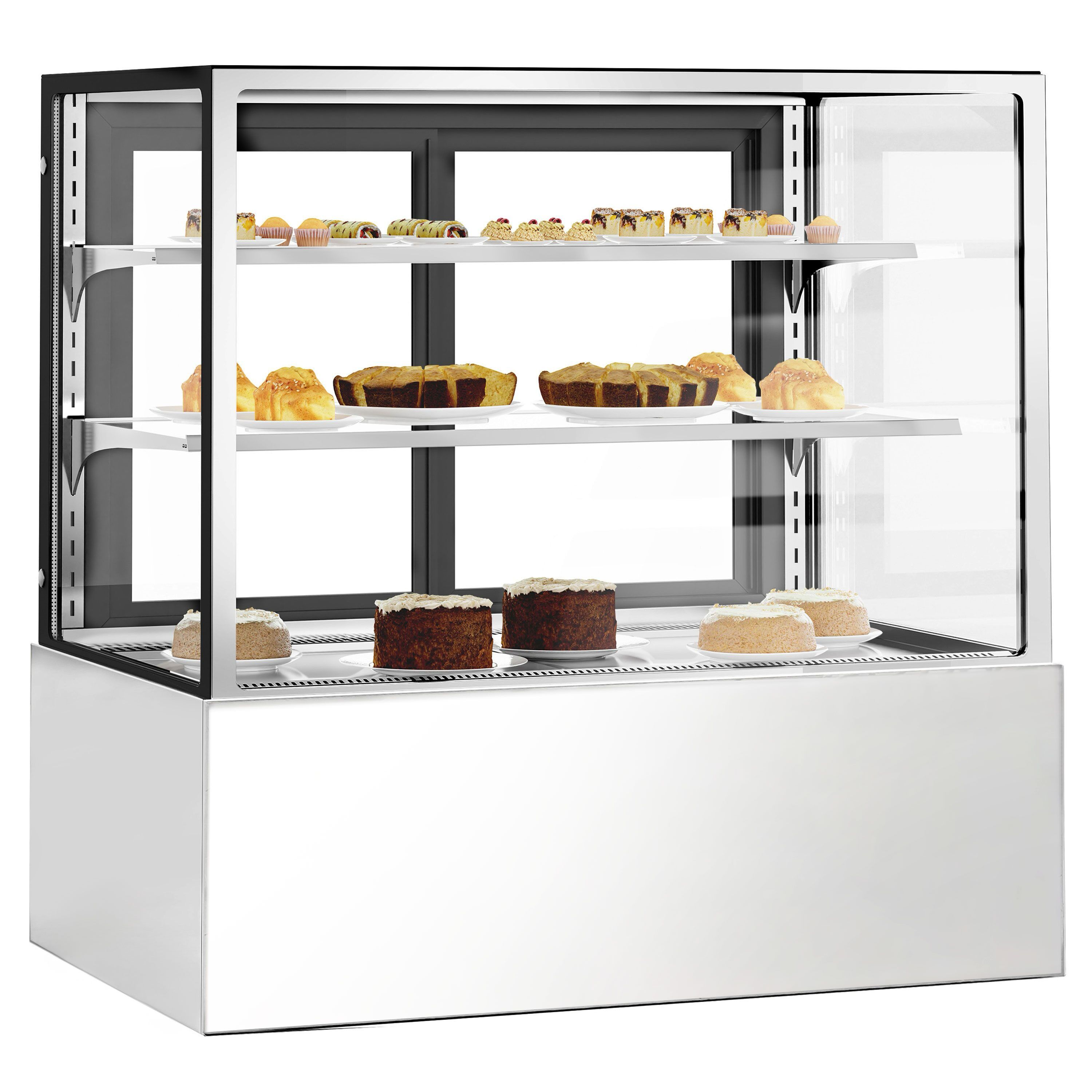 Vitrine de comptoir réfrigérée - 470L - 1200mm - Double vitrage - avec 2 étagères en verre - portes coulissantes vitrées arrière
