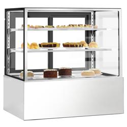Commercial cake display fridge - 470L - 1200mm - Double glazing - square - with 2 glass shelves - rear sliding doors