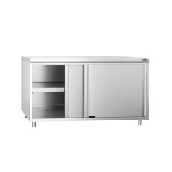 Edelstahl Arbeitsschrank PREMIUM - 1600x600mm - mit Schiebetür ohne Aufkantung