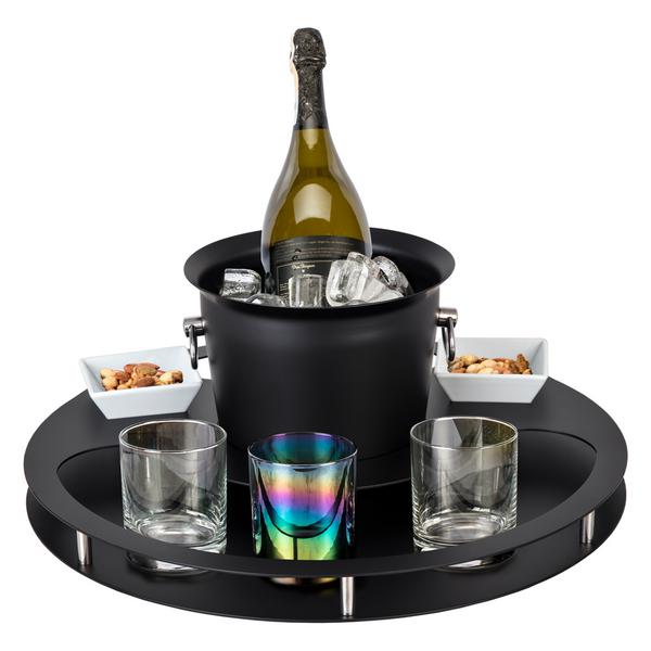 Set de bar avec seau à champagne et 2 coupelles à apéritif - Acier inoxydable, revêtement poudre - Ø465mm - Hauteur:180mm - Noir