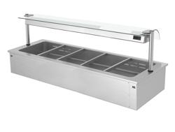 Inbouw bain-marie (drop-in) - 1785mm - 3,65 kW - 5x GN 1/1 - met (glazen) spatscherm