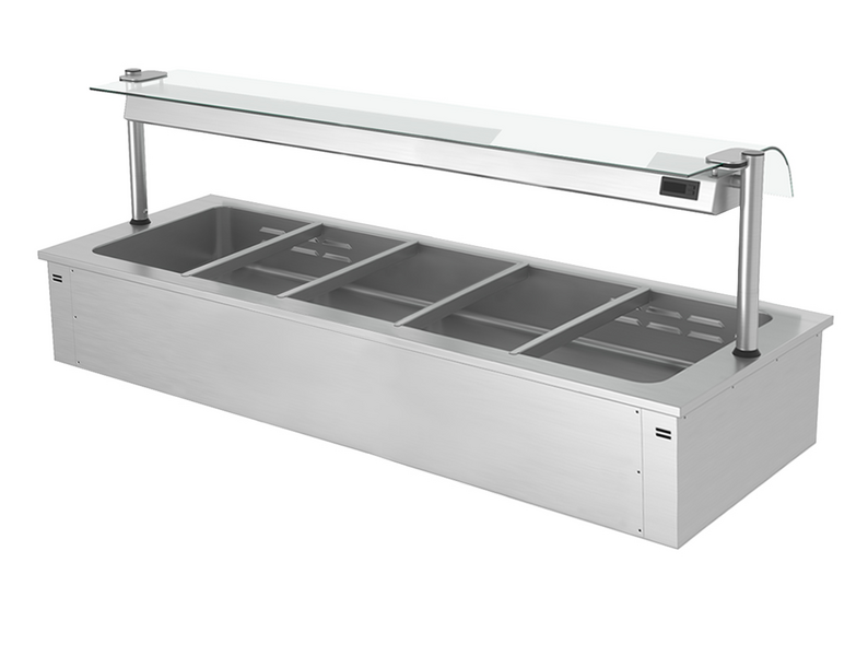 Встраиваемая Водяная Баня (Bain-marie) 1,8 м - 5x GN 1/1 - со Стеклянной Панелью для защиты от брызг