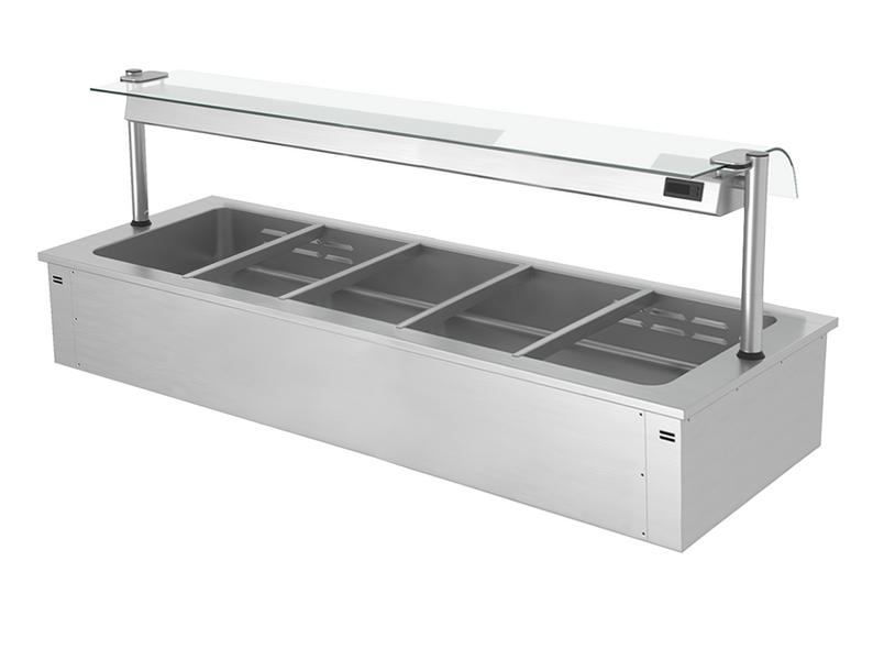Drop-in Bain Marie - 1785mm - 5x GN 1/1 - 200mm deep - 3,65 kW - with Glass Sneeze Guard