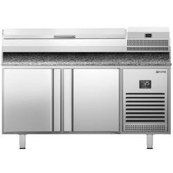 Pizzawerkbank PREMIUM PLUS - 1490x700mm - met granieten werkblad - met 2 deuren - incl. opzetkoelvitrine - 6x GN 1/4