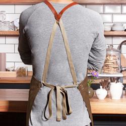 KARLOWSKY | Recycled Bib Apron Green Generation Cross-Back Leather Straps – Cinnamon - 70x85 cm