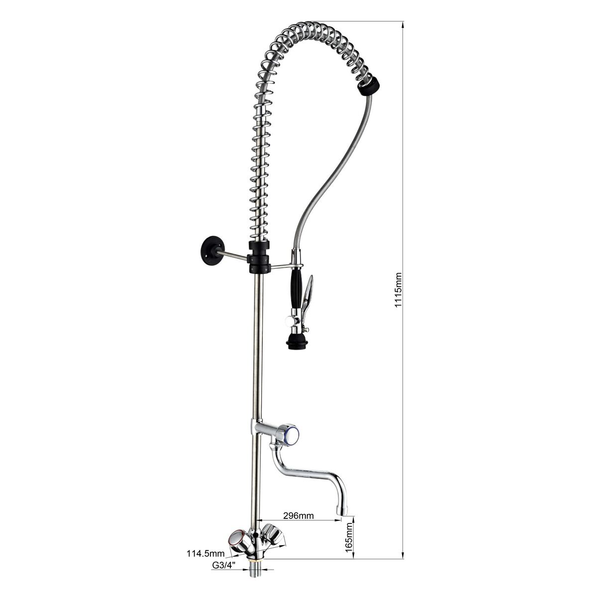 Douchette de prélavage monotrou 6000 – avec robinet mélangeur, bec pivotant et 2 vannes de mélange