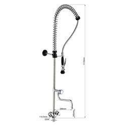 Enkel gat voorspoeldouche 6000 - met 1-gats monobloc, wandmontage, zwenkuitloop, 2-knops, mengkraan (warm/koud), G3/4, sproeier/handdouche, muurstang/haak - 1115mm
