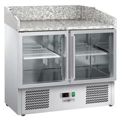 Masa de racire / pizza PREMIUM - 0,9 x 0,7 m - cu 2 usi din sticla si blat din granit