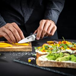 ZWILLING | Tanrei Paring & Garnishing Knife 100 mm – Plain Edge - Damascus 101-Layer - Brown Micarta Handle