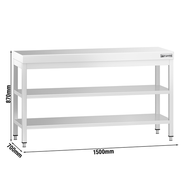 Paslanmaz Çelik Çalışma Tezgahı PREMIUM -  1500x700mm - Alt ve Ara Raflı