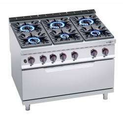 Cocina a gas - 53,5kW - 6 fuegos - con horno de gas estático - 12kW