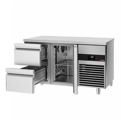 Koelwerkbank PREMIUM - 1400x700mm - met 1 deur & 2 laden - incl. snijplank groen