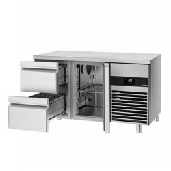 Koelwerkbank PREMIUM - 1400x700mm - kleur groen - met 1 deur - met 2 lades - met snijplank
